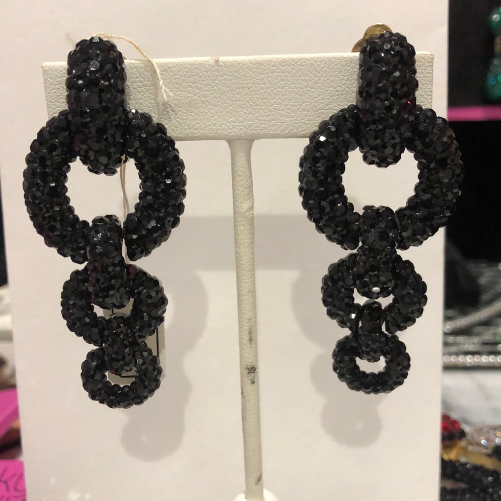 Jet Black Swarovski Crystal Triple Circle Earrings-NWT-Boutique